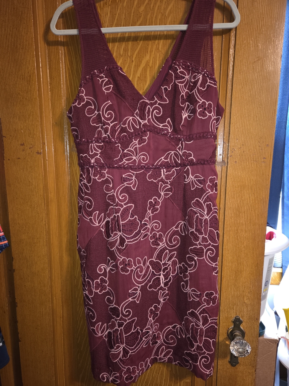 Moulinette Soeurs Sleeveless Floral Midi Dress in Burgundy With Pink Accents- 8